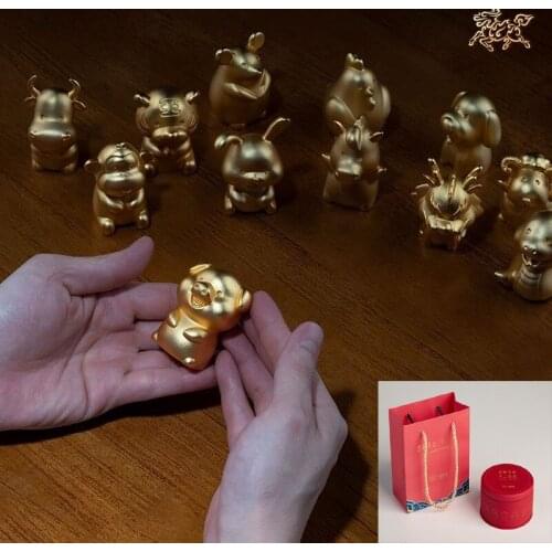 2021 National treasure TOP Collection 24K Gold-plated 12 Chinese Zodiacs animal Mascot Company business GOOD LUCK ART statue 1p