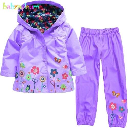 Babzapleume 2PCS/2-6T/spring autumn baby girls clothing sets hooded Raincoat windbreaker jacket+pants children clothes BC1015