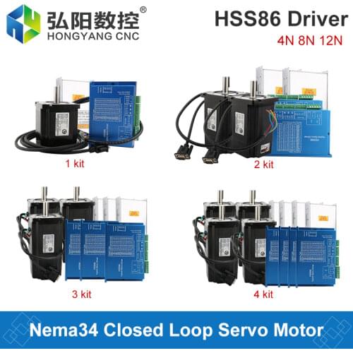 1 2 3 4 Kit 12N 8N 4N Nema34 Closed Loop Servo Stepper Motor Kit, 2-Phase HSS86 Hybrid Driver 200khz + 70V Power Supply