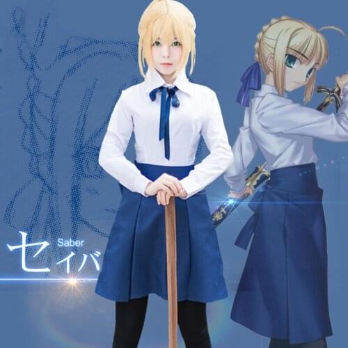 Adult Fate Stay Night Saber Cosplay Costumes Sailor Uniforms Halloween Carnival Party Clothing Wig Stage Show Dress up C50K156