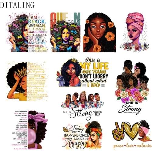 Beautiful Black Women Thermal Stickers On Clothing DIY Iron On Transfers Patches On Clothes Diy Washable Sticker On T-Shirt Tops