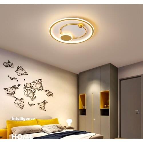 Round Golden Ceiling Lamp for Living room study Bedroom office surface mounted Modern Home LED Chandelier Lights Fixture