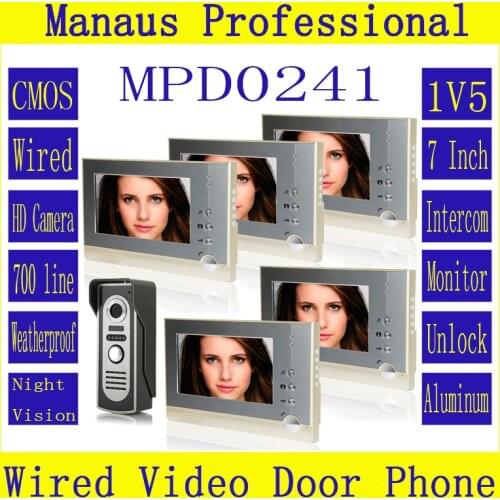 Best Selling 7 inch Screen Display Outdoor Video Door Intercom System Kit Magnetic Lock One to Five Video Doorphone Device D241b