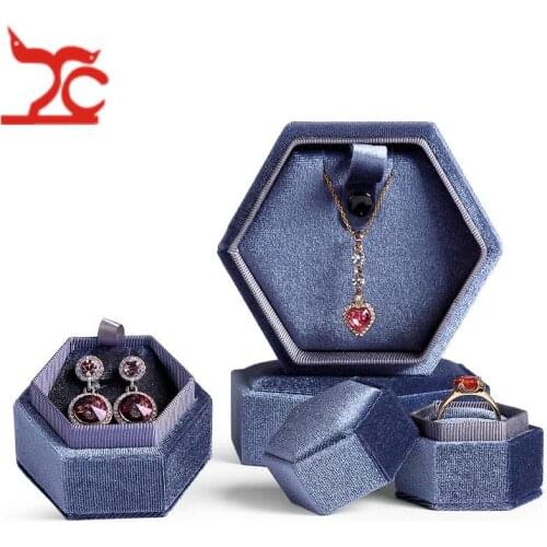 Fashion Gift Earring Bracelet Necklace Velvet Ring Jewelry Box Octagonal Flannel Jewelry Packaging Box Wedding Proposal Ring Box