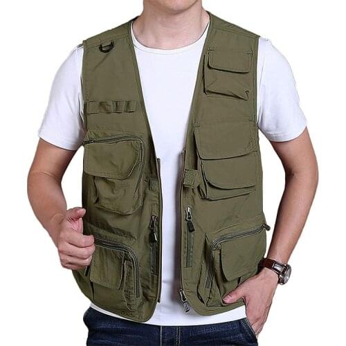 Mens Outdoor Multi-Pocket Fishing Vest Sleeveless Mesh Quick-Dry Hiking Jacket Utility Photography Journalist Travel Vest 4XL