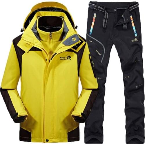 Mens Ski suit Outdoor Mountaineering Wear Hiking Jacket softshell Pants Winter Fleece liner thermal Windproof Waterproof coat