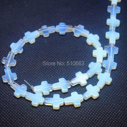 Natural White Opal Bead Gem Stone Cross Shape String Good Quality Size 12x16mm One Strand Have 25 pieces