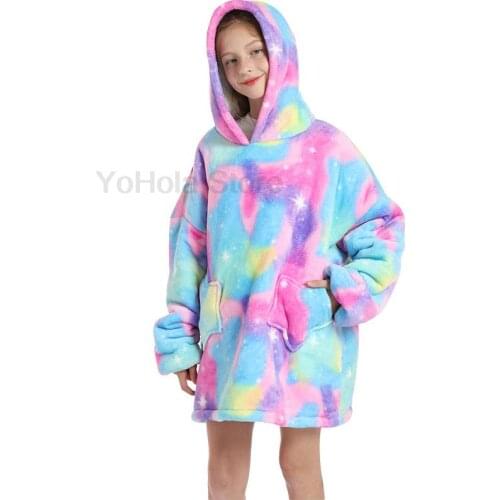 Wearable Blanket Hoodie Bathrobe Warm Toddler Girls Hoodie Blanket With Sleeves Sweatshirt Winter Fleece Hoody Kid Bath Robe