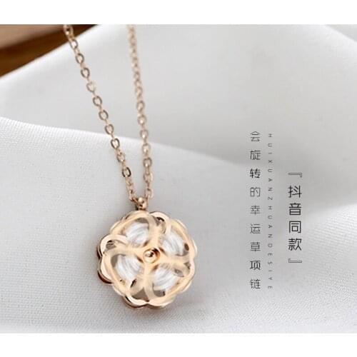 YUN RUO 2020 New Rose Gold Color Luxury Fashion Swiveling Flower Pendant Necklace Titanium Steel Jewelry Woman Gift Not Fade