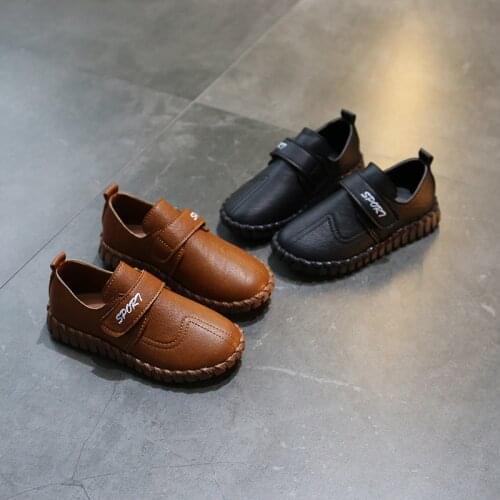 2021 New Childrens Black Leather Shoes Boys Single Shoes Comfortable Soft Sole Casual Shoes Baby Shoes Non-slip Casual Flats