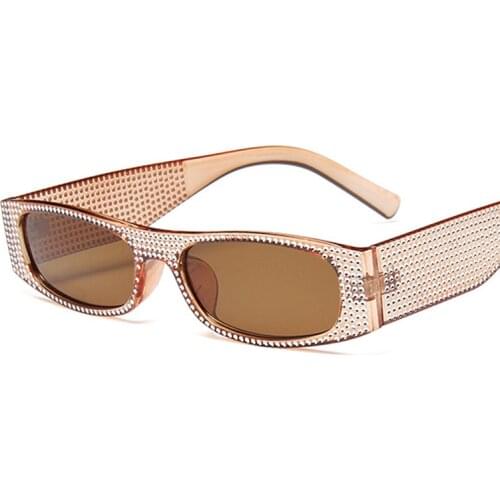 Rectangle Sunglasses Women Retro Square Sun Glasses Female Luxury Brand Designer Small Frame Okulary Imitation Diamond Vintage