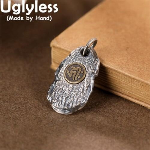 Uglyless Spinning 6-word Mantra Pendants for Men Women Unisex Irregular Square Necklaces 999 Pure Silver Buddhism Jewel NO Chain