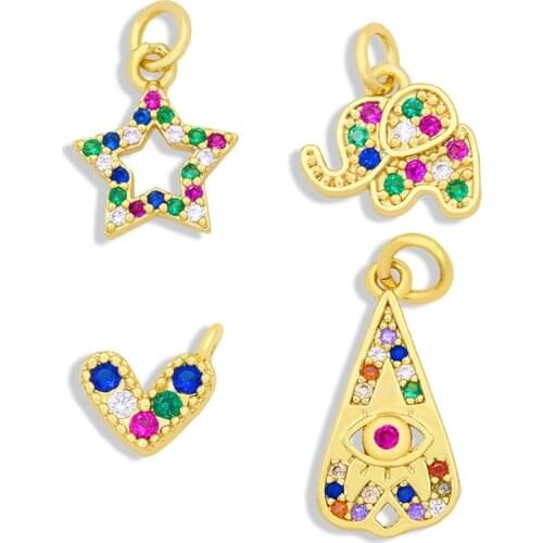 OCESRIO Wholesale Rainbow CZ Brass Small Charms for Bracelet Making Elephant Star Earring Findings for Jewelry Making chma057
