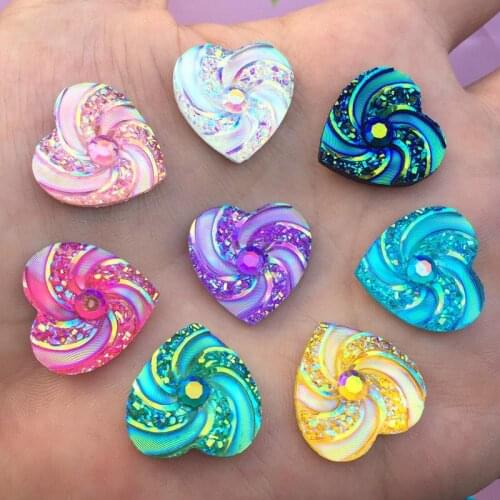 100pcs 20mm AB Color Rhinestone buttons Shiny Heart Resin rhinestone Crystals Flat back Stones Strass DIY -B93*5