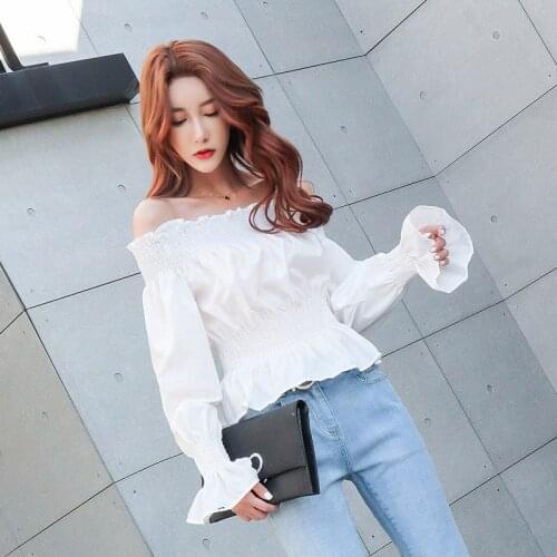 Spring And Autumn Sexy Strapless Chiffon Shirt Solid Color Stretch Trumpet Sleeve Womens Shirt Sexy Nightclub Party Tops 2020