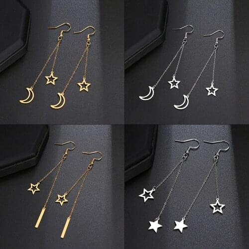 Stainless Steel Earrings 2021 Trend Classic Style Stars Moon Fashion Tassel Chain Earrings For Women Jewelry Friends Gifts NEW