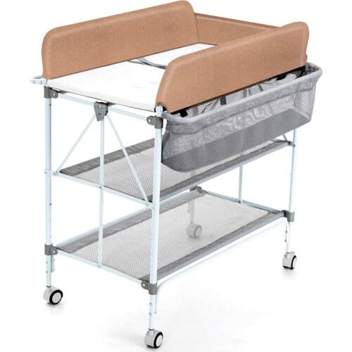 Folding Multifunctional Baby Diaper Station, Portable Infant Changing Table, Massage Bathing Stand with Storage Rack