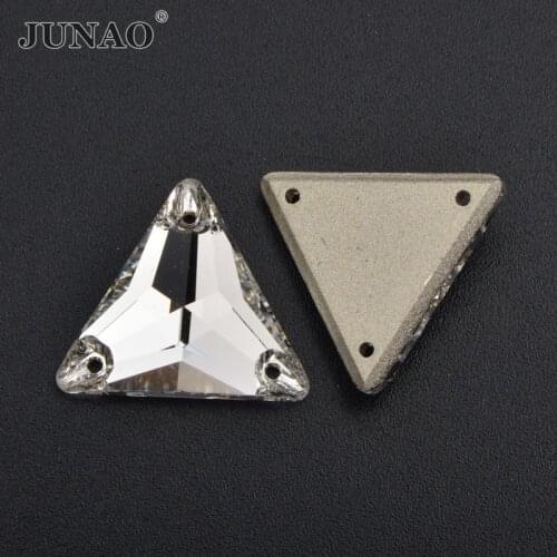 JUNAO 12mm 16mm 22mm Sew On Clear Triangle Rhinestones Flatback Glass Crystal Buckle Sewing Strass Stones for DIY Garment