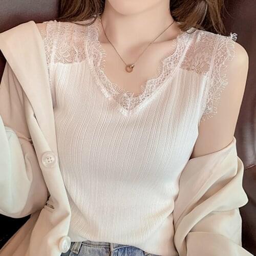 Tank Top Women Pullover Knit Top Femme Tops Women Blusas Mujer De Moda 2021 Verano Sleeveless V-Neck Lace Knitted Tank Top E888