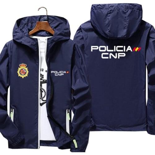 Mens Women Espana Policia Spain National Police Cnp Windbreaker Zipper Skin Thin Hooded Outdoor Sports Pilot Jacket Oversized