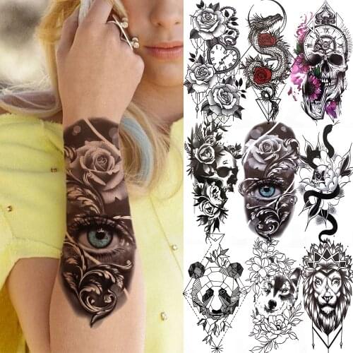 Demon 3D Eye Temporary Tattoo For Women Men Kids Dragon Snake Skull Panda Wolf Red Rose Fake Tattoo Black Tribal Tatoo Sticker
