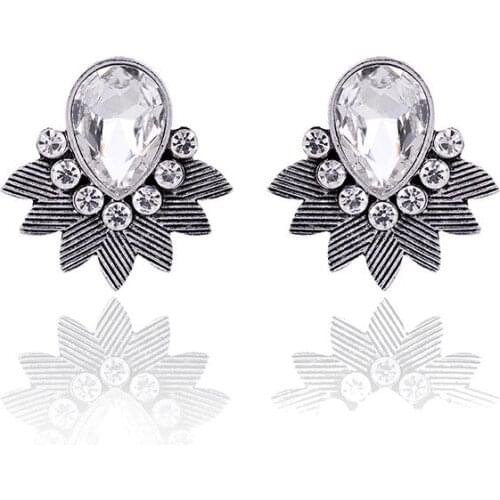 American Fashion Retro Water Drop Maple Leaf Earrings Gem Inlaid Womens Jewelry