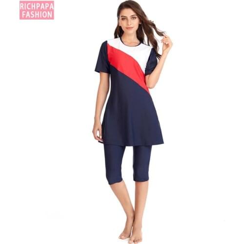 Plus Size Women Modest Hijab Muslim Swimsuit Islamic swim wear Burkinis Sport Swimwear Ladies Short sleeve With Swim Hat