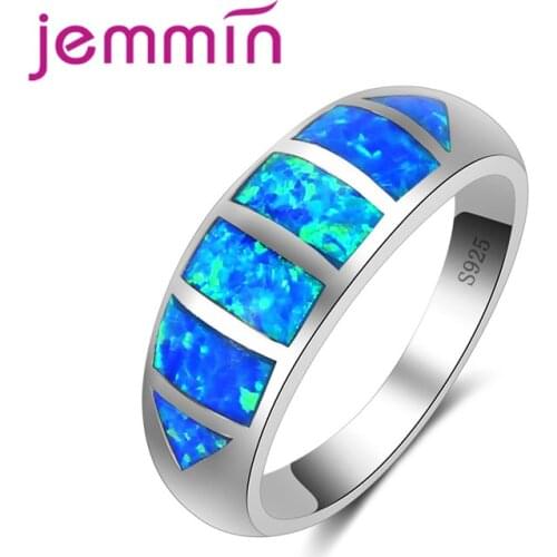 Classic Wide Wedding Ring Exquisite Blue Fire Opal Ring Fine 925 Sterling Silver Jewelry for Women Engagement Ring