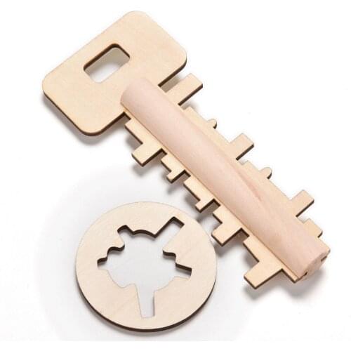 1set Wooden Toy Unlock Puzzle Key Classical Funny Kong Ming Lock Toys Intellectual Educational For Children Adult