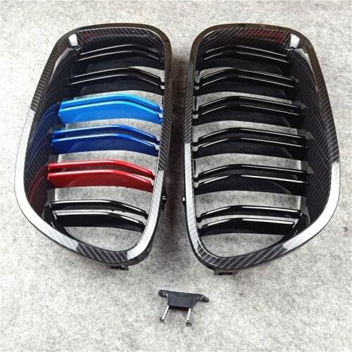 1 Pair 2-Slat Glossy Black Car Front Grille Wide Kidney Grille Grill For 5 Series F10 F11 F18 2010-2017 Front Bumper Grille