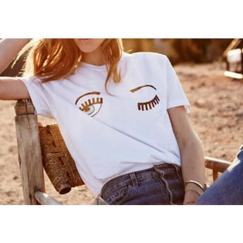 1 piece 2021 womens clothing eye printing short sleeve T-shirt eyelash design tshirt vestidos top tee