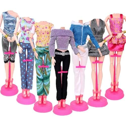 1PCS Cartoon Fashion Handmade Outfit Short Dress Cute Floral T-shirt Leggings Trousers Clothes Or Crystal Shoes For Doll Toys
