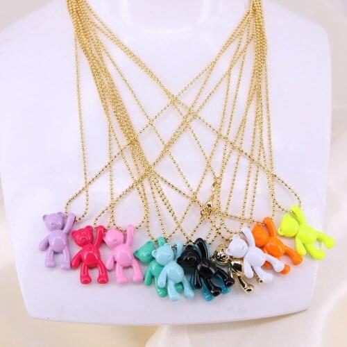 10PCS, Candy Color Enamel Bear Necklace Cute Dripping Oil Metal Pendant Neck Chain For Women Friend Trendy Party Jewelry Gifts