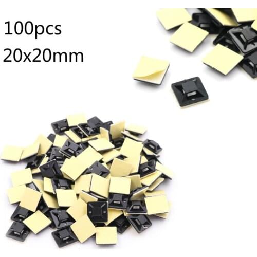 100Pcs Black Zip Tie Car Cable Wire Removable Self Adhesive Wall Holder Mount Clip/Clamp 20 X 20 X 6mm