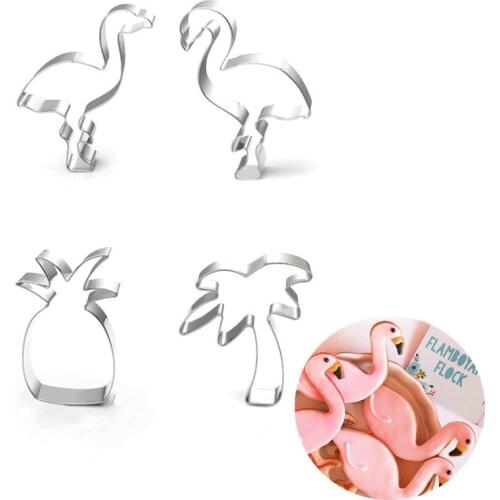 4pcs Stainless Steel Flamingo Cookie Cutters Pineapple Cookie Stamps Bakeware Cookie Mold Biscuit Mold For Cake Decorating Tools