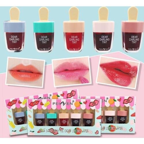 5pcs/set Korean Style Cute Ice Cream Lip Tint Makeup Lasting Lip Lipstick Moisturizing gloss Liquid Cosmetic Lipgloss Water N5I3