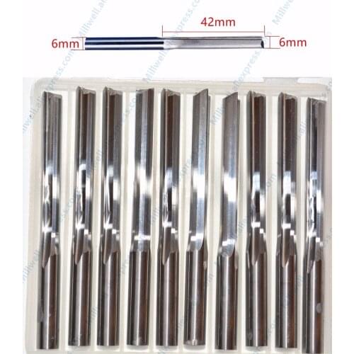 6mm*42mm-10pcs,free shipping cnc solid carbide end mill,woodworking router bit,wood tool,2 flutes straight milling cutter