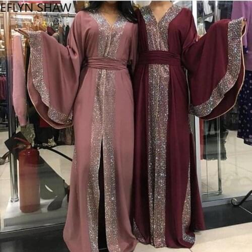Abaya Dress Muslim Fashion Abaya Kimono Solid Color Luxury Diamond Robe Long Flare Sleeve Shash Loose Dress Dubai Abaya Clothing