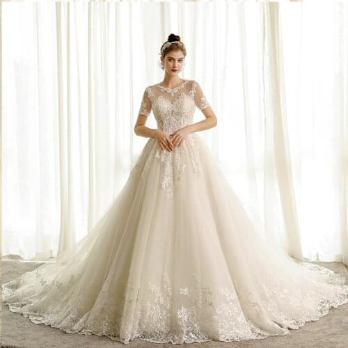 SL6816 real picture ball gown wedding dress plus size robe de mariee bridal dresses short sleeves appliques wedding ball gown