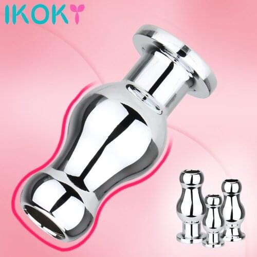 Anal Sex Toys Large metal anal beads Butt Plug Prostate Massager douche Enema syringe head tip cleaner Hollow Anus Sex Toy gay