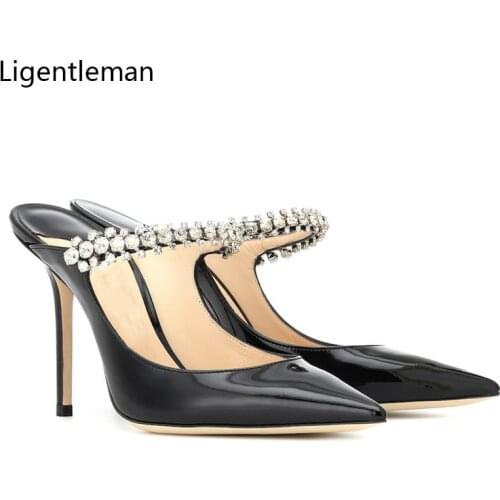 Summer High Heels Rhinestone Sandals Shoes Woman 2021 Patent Leather Pointed Fashion Sexy Rhinestone Sandals Semi Drag Sandals