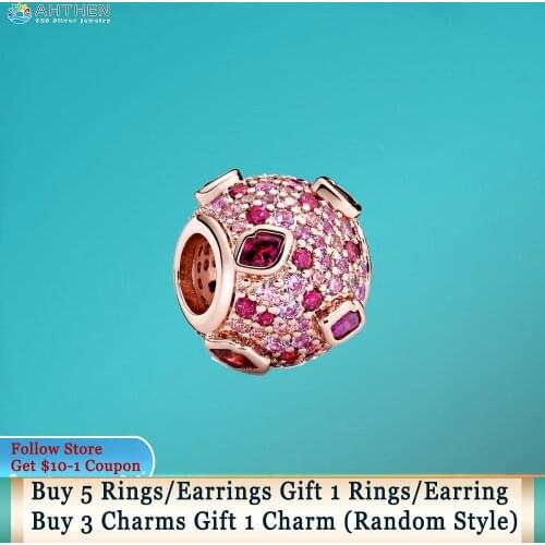 Ahthen S925 Sterling Silver Beads Kiss Pave Charm fit Original Pandora Bracelets for Women Jewelry Making Birthday Gift