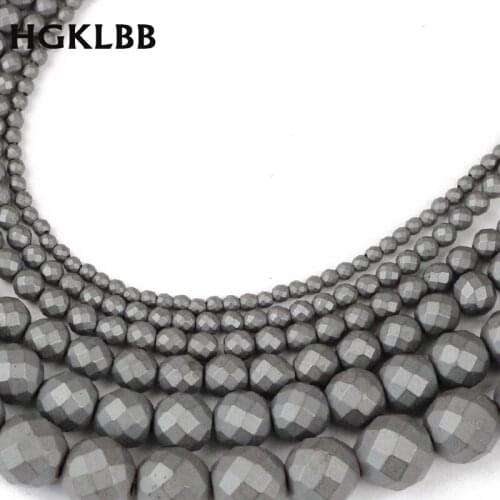 HGKLBB Natural Stone Matte Black Hematite beads 2/3/4/6/8/10MM Round Loose spacer beads Jewelry bracelet Making accessories DIY