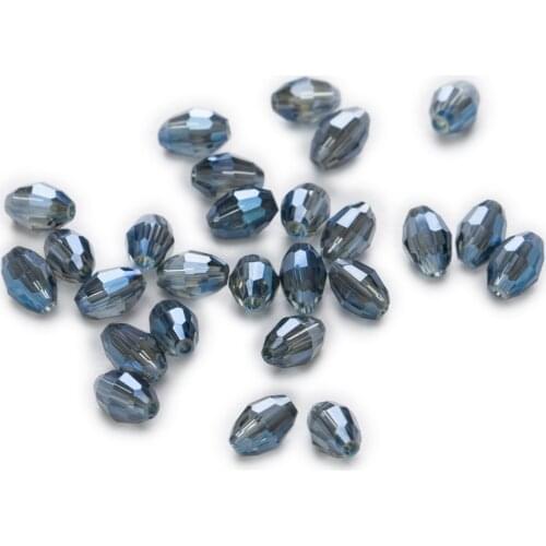 50 Piece Plating Blue Black Olive Cut Faceted Crystal Glass Spacer Beads Jewelry Making 6-11mm