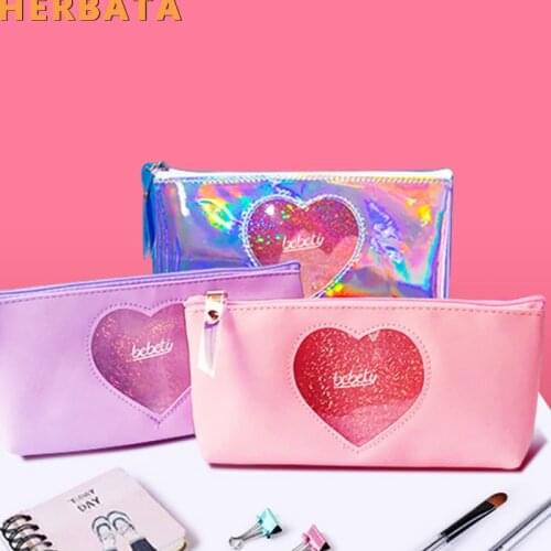 Harajuku girls pencil case transparent laser ins style PU zipper pen bag student stationery school supplies storage cartuchera