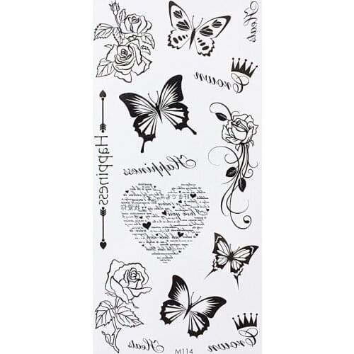 Body Arm Black Feather Words Temporary Tattoo Sticker Letter Art Waterproof Tattoo Paste Removable Tatoo Body Arm Feather