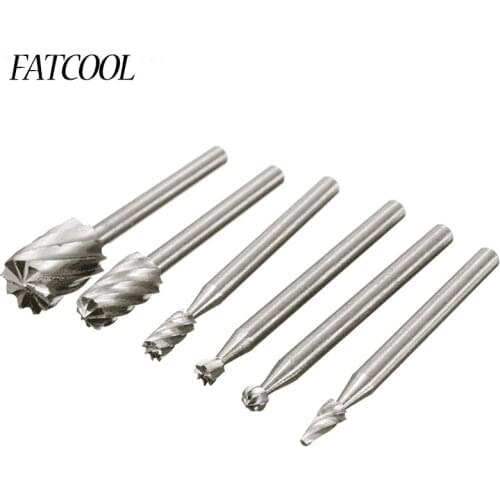 FATCOOL 6pcs 1/8" Shank HSS Router Bit Rotary Burrs File Set Dremel Woodworking Milling Drill Cutter Grinding Bits