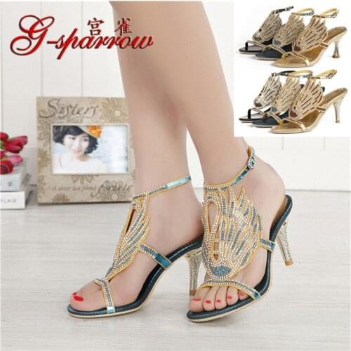 G-sparrow 2019 Summer New Stiletto High Heels Sandals Open Toe Diamond Female Banquet Elegant Wedding Shoes