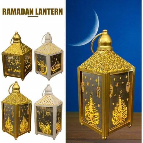 Eid Mubarak Muslim Ramadan Hanging Night Light Lamp Decor Vintage Style Lanterns Iron Wind Light Festival Home Decoration 2021