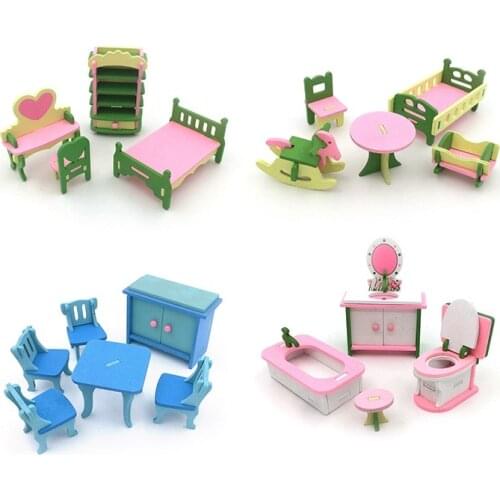 Furniture Toy Dollhouse Play Set Simulation Wooden Baby Role-playing Pretend Games Toys Non-toxic Miniature Dolls for Boys Girls